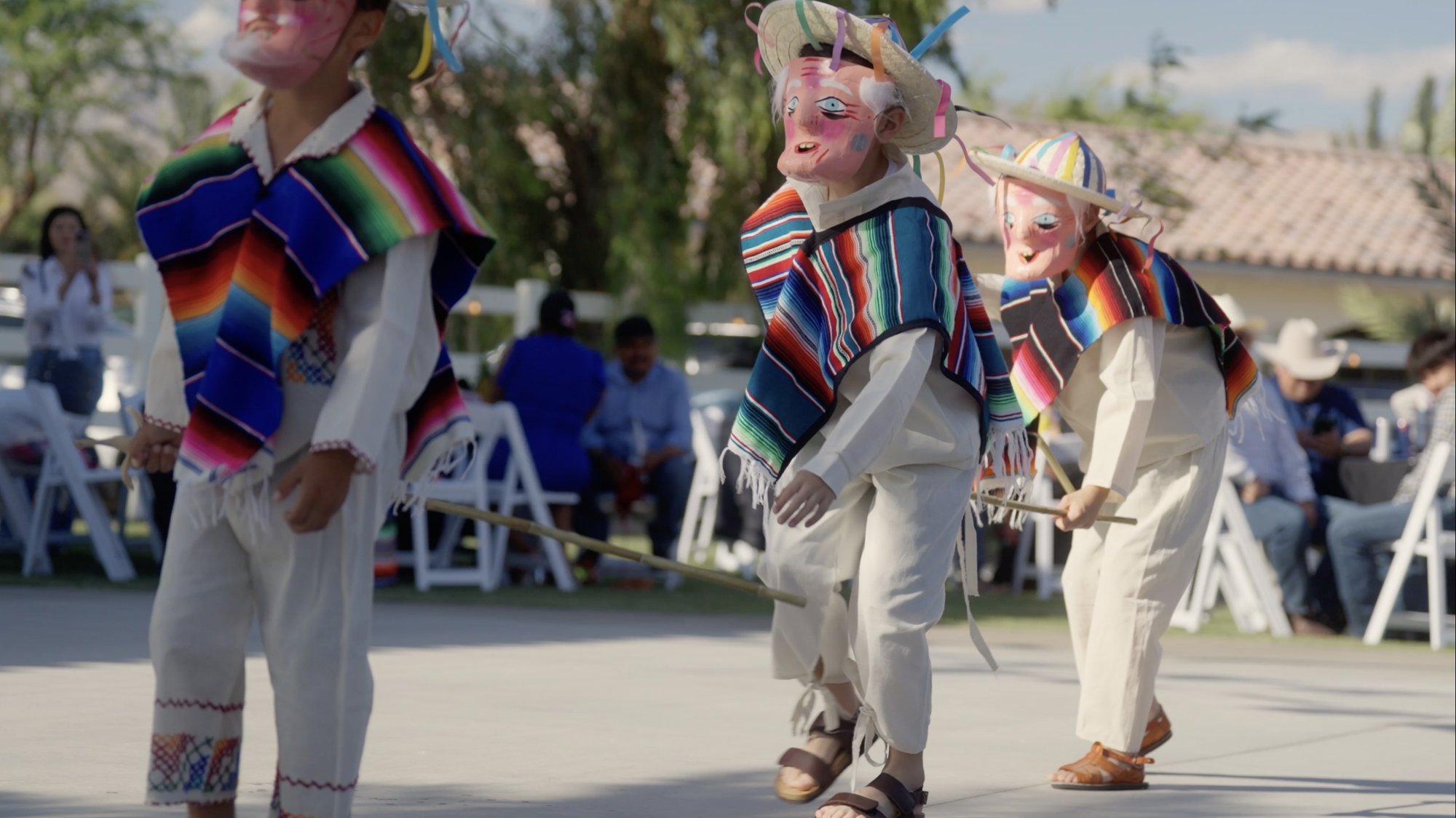 Children performing Danza de los Viejitos folkloric dance at Rancho Escondido in Indio, California.