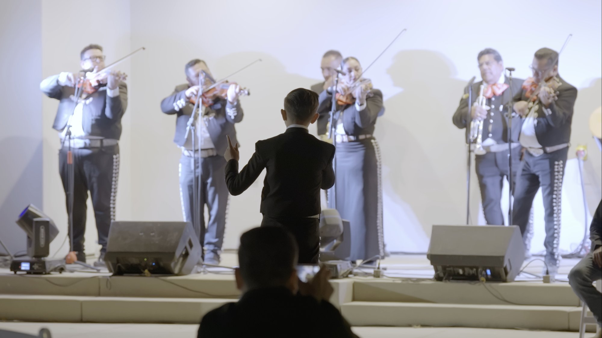 Mariachi band performing live on stage at Rancho Escondido events venue in Indio, California.